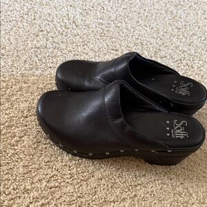 Sofft Black Leather Studded Clog Mules